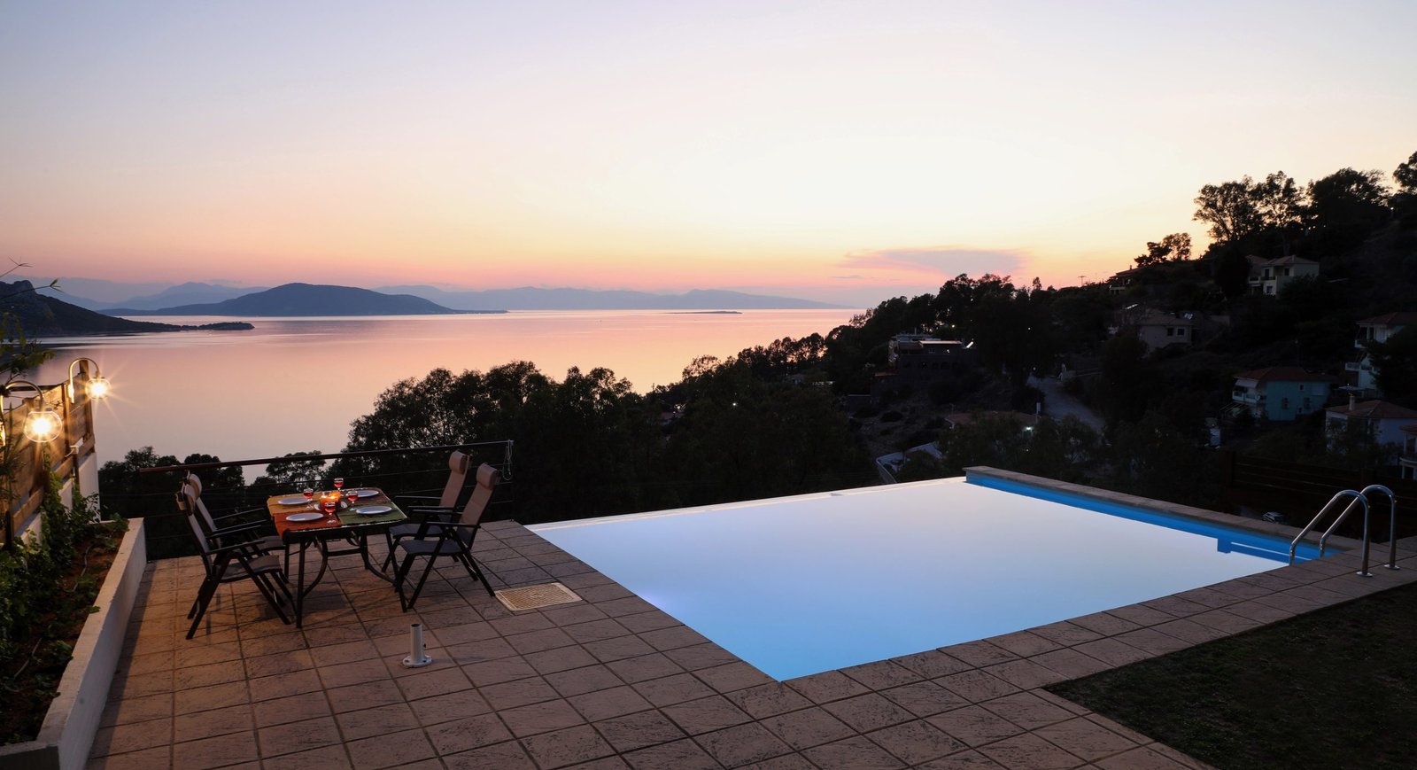 View at dusk from Eucalyptus Villa's outside area